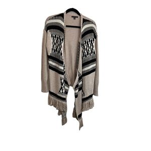 American Eagle Open Front Aztec Fringe Long Sleeve Waterfall Cardigan Sweater M